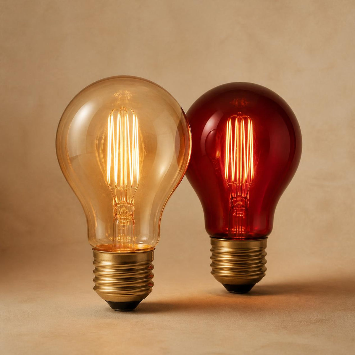 Amber and red incandescent bulbs glowing